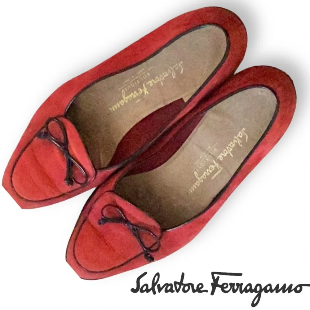 Size 7 Size 7 100% AUTHENTIC Salvatore Ferragamo Red Suede Slip On Loafers - Picture 1 of 11
